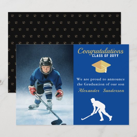 Hockey player Foto afstuderen blue class van 2022 Aankondiging (Voorkant / Achterkant)