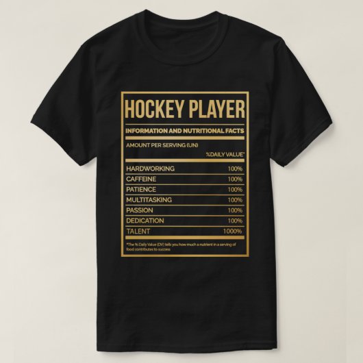 Hockey Player Funny Hockey Nutrition Label in Gold T-shirt (Design voorkant)