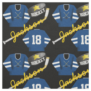 Hockey Player Jersey Puck and Stick Name Number Stof