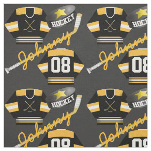 Hockey Player Jersey Puck and Stick Name Number Stof