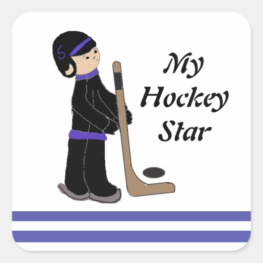 Hockey Player met Stick en Puck Vierkante Sticker (Voorkant)