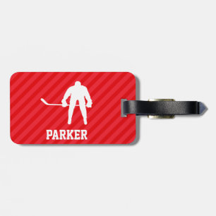 Hockey Player; Scarlet Red Stripes Bagagelabel