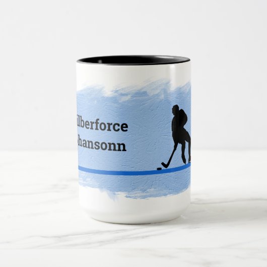 Hockey - Player Silhouette and Puck Personalize Mok (Midden)