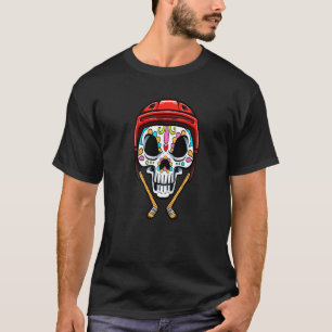 Hockey Player Skeleton Hoofd Mexicaanse schilderij T-shirt