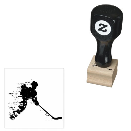 Hockey player spelen rubberstempel (Gestempeld)