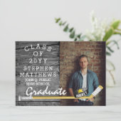 Hockey Player Sports Rustic Photo Afstuderen Kaart (Staand voorkant)