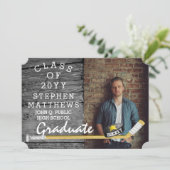 Hockey Player Sports Rustic Photo Afstuderen Kaart (Staand voorkant)