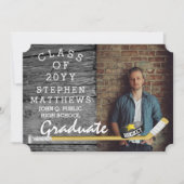 Hockey Player Sports Rustic Photo Afstuderen Kaart (Voorkant)