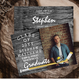 Hockey Player Sports Rustic Photo Afstuderen Kaart