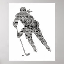 Hockey Player team coach Motivatie Word Art Pos
