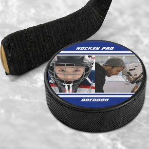 Hockey Pro Fotocollage Gestreept Blauw & Wit Hockey Puck