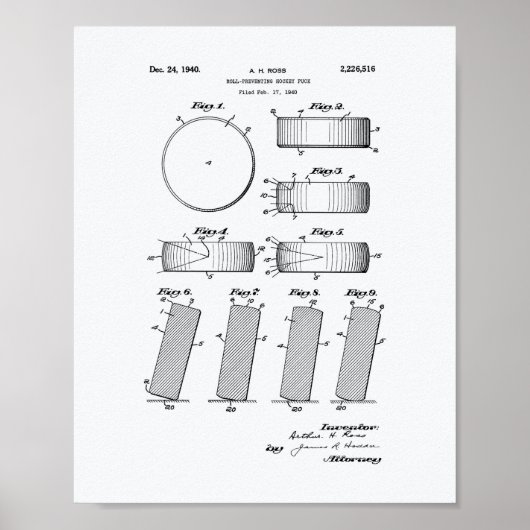 Hockey Puck 1940 Patent Art - Witboek Poster (Voorkant)