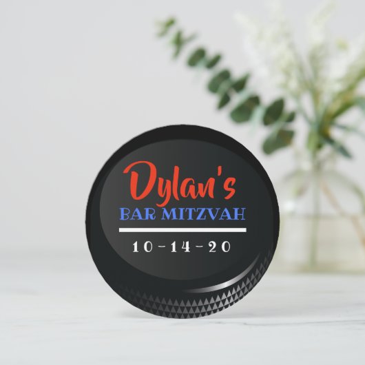 HOCKEY PUCK Bar Bat Mitzvah Gift Sticker Kaart (Staand voorkant)