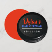 HOCKEY PUCK Bar Bat Mitzvah Gift Sticker Kaart (Voorkant / Achterkant)