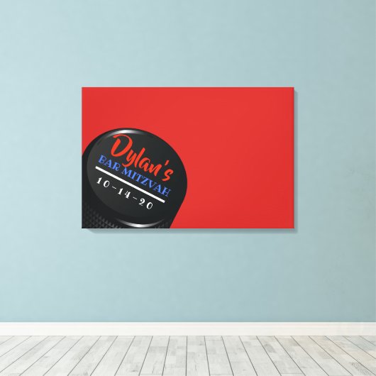HOCKEY PUCK Bar Bat Mitzvah Inloggen Memory Board Canvas Afdruk (Insitu (Houten vloer))