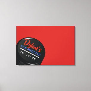 HOCKEY PUCK Bar Bat Mitzvah Sign In Memory Board Canvas Afdruk