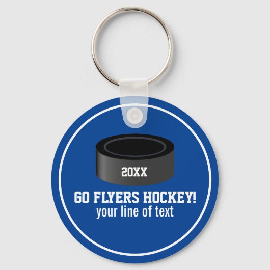Hockey Puck Custom Team Name, Year, Jouw tekst Sleutelhanger (Voorkant)
