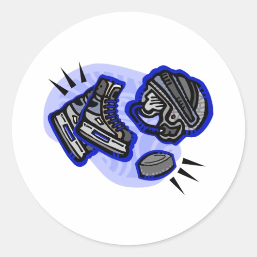 Hockey Puck Helm & Schaatsen Ronde Sticker (Voorkant)