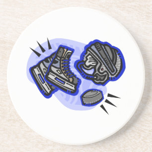 Hockey Puck Helmet & Schaatsen Zandsteen Onderzetter