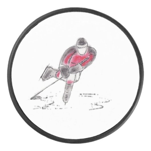 Hockey Puck met originele schets van Hockey Player (Voorkant)