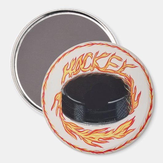 Hockey Puck op Fire Magneet (Voorkant / Achterkant)