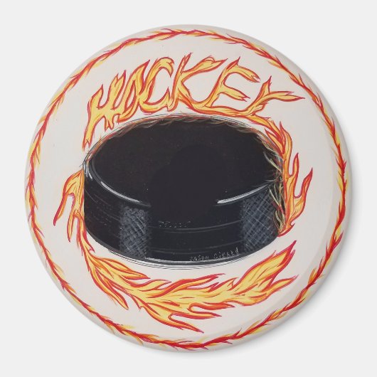 Hockey Puck op Fire Magneet (Voorkant)
