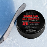 Hockey Puck Ronde Bar Mitswa uitnodiging<br><div class="desc">Deze casual uitnodigingen zijn perfect voor elke balie die Mitzvah in de sportzaal heeft gevierd. Elke lijn van tekst is volledig klantgericht om enkel te zeggen wat u wilt! Vind coördinerende producten in het Collectie van de Sport van Bar Mitzvah.</div>