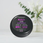 HOCKEY PUCK RONDE Uitnodiging voor verjaardagsfees (Staand voorkant)