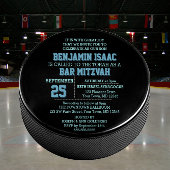 Hockey Puck Round Blue Bar Mitzvah Uitnodiging