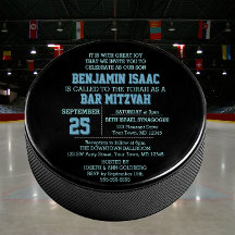 Hockey Puck Round Blue Bar Mitzvah Uitnodiging