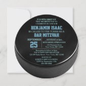 Hockey Puck Round Blue Bar Mitzvah Uitnodiging (Voorkant)