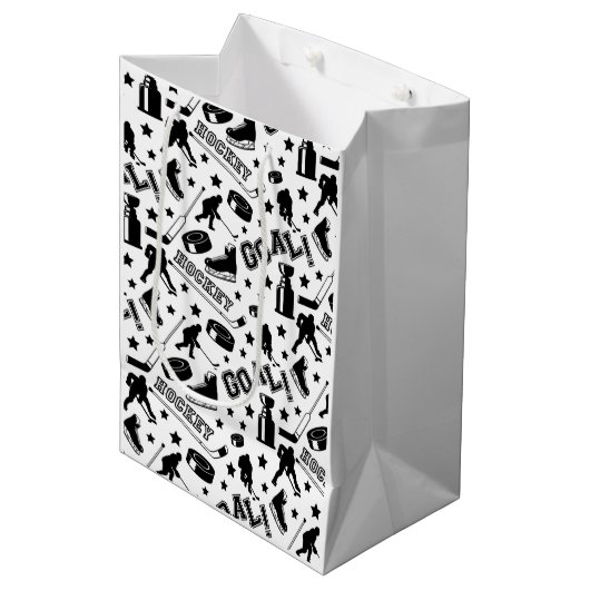 Hockey Puck Stick Goal Player Sports Ice Medium Cadeauzakje (Voorkant Gekanteld)