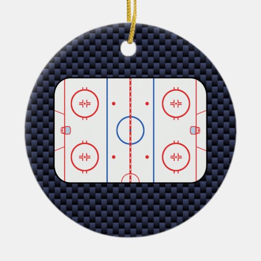 Hockey Rink Diagram op Blue Carbon Fiber Style Keramisch Ornament (Voorkant)