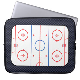 Hockey Rink Diagram op Blue Carbon Fiber Style Laptop Sleeve