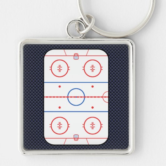 Hockey Rink Diagram op Blue Carbon Fiber Style Sleutelhanger (Voorkant)