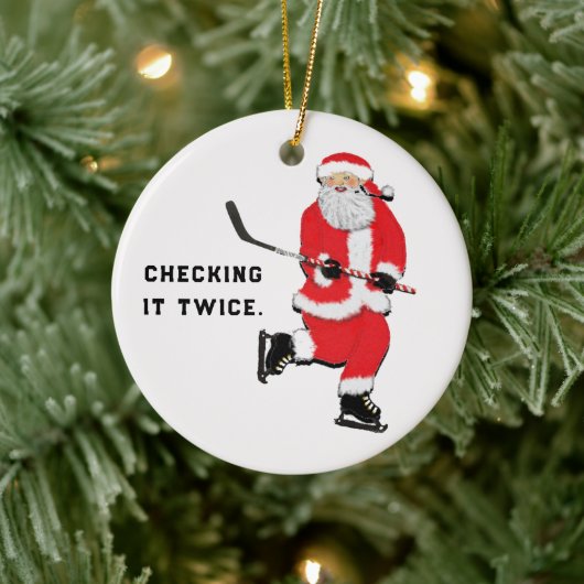 Hockey Santa Collectible Keramisch Ornament (Boom)