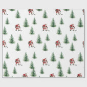 Hockey Santa en Pine Trees Kerstverpakking Cadeaupapier (Vlak)