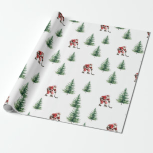 Hockey Santa en Pine Trees Kerstverpakking Cadeaupapier
