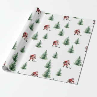 Hockey Santa en Pine Trees Kerstverpakking Cadeaupapier