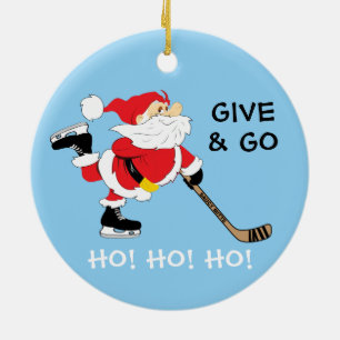 Hockey Santa Geef en ga Ho! Ho! Ho! Kerstmis Keramisch Ornament