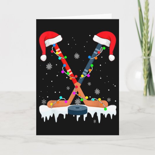 Hockey Santa Hat Christmas Lights Fun Sport Boys X Kaart (Voorkant)