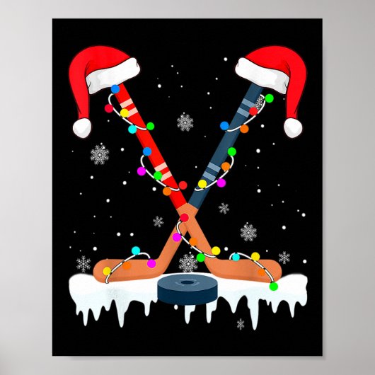 Hockey Santa Hat Christmas Lights Fun Sport Boys X Poster (Voorkant)