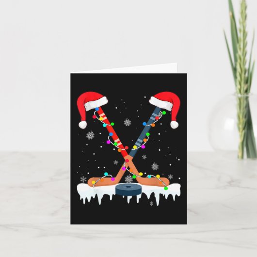 Hockey Santa Hoed Kerstmis Lichten Leuke Sport Jon Kaart (Voorkant)