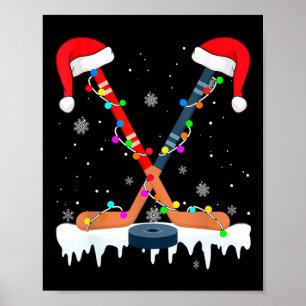 Hockey Santa Hoed Kerstmis Lichten Leuke Sport Jon Poster