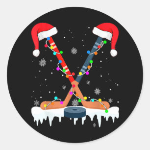 Hockey Santa Hoed Kerstmis Lichten Leuke Sport Jon Ronde Sticker
