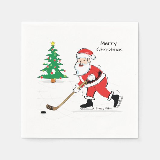 Hockey Santa Kerstkerst Servet (Voorkant)