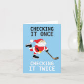 Hockey Santa Skating Kerstmis die het één keer con Feestdagen Kaart (Voorkant)