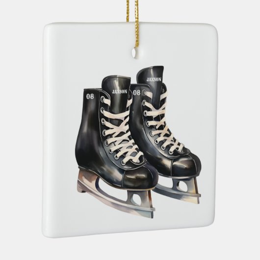 Hockey schaats gepersonaliseerde naam en nummer keramisch ornament (Rechts)