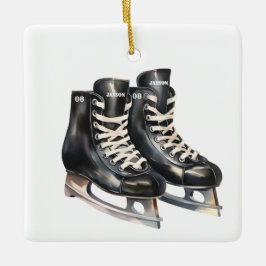 Hockey schaats gepersonaliseerde naam en nummer keramisch ornament