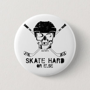 Hockey Schedel en Gekruiste Hockeysticks Ronde Button 5,7 Cm
